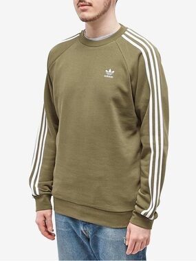 Adidas Originals Olive Green Crewneck Sweatshirt 3 Stripe Trefoil Logo XL